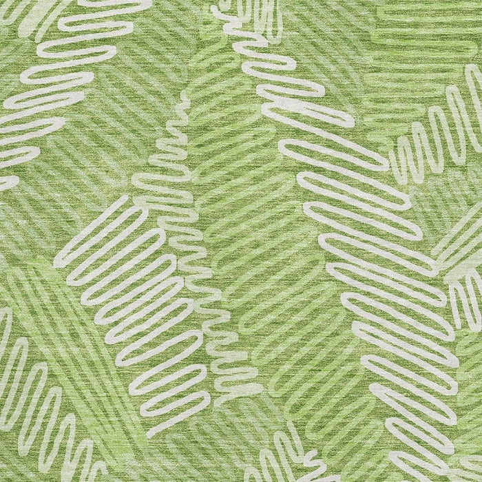 10' X 14' Floral Washable Area Rug With UV Protection (671912) - Lime Green / Ivory