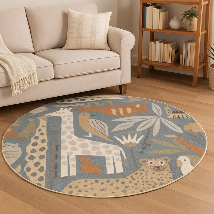 8' Animal Print Round Rug (572810) - Blue