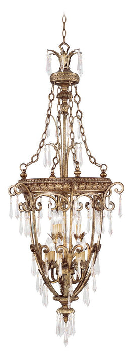 Nine Light Metal Dimmable Chandelier With Shades - Gold / Clear