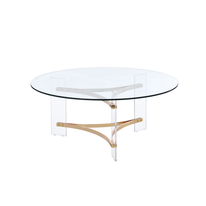 41" Clear And Glass Acrylic And Brass Round Coffee Table - Gold