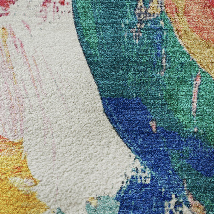 10' X 14' Abstract Washable Area Rug With UV Protection (709582) - Blush / Blue / Emerald