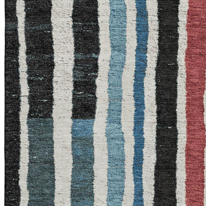 10' X 14' Striped Washable Area Rug With UV Protection (709480) - Black / Blue / Copper