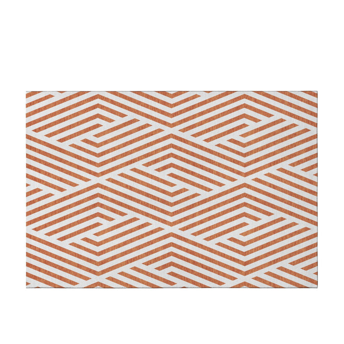8' X 10' Geometric Washable Area Rug With UV Protection (648578) - Rust / Ivory