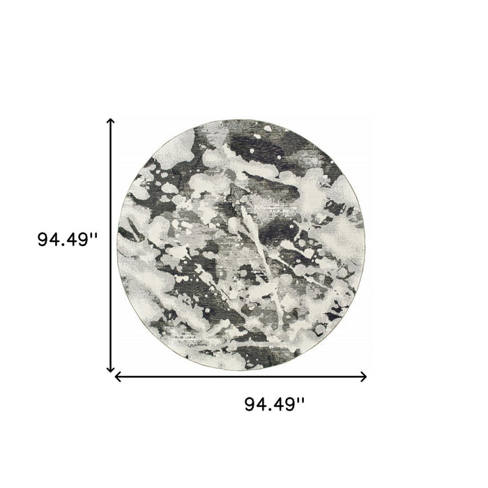 8' Round Abstract Power Loom Area Rug - Gray And White