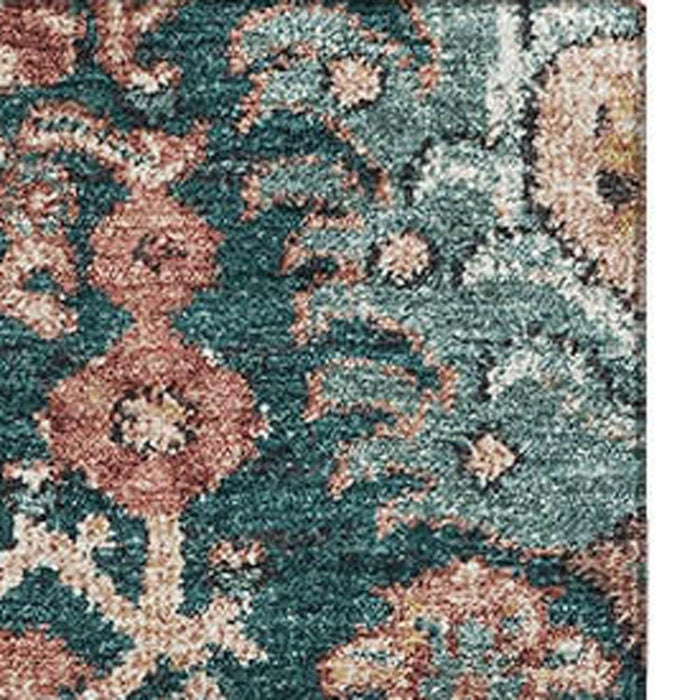 10' X 14' Damask Washable Area Rug With UV Protection (692988) - Salmon / Teal / Peach