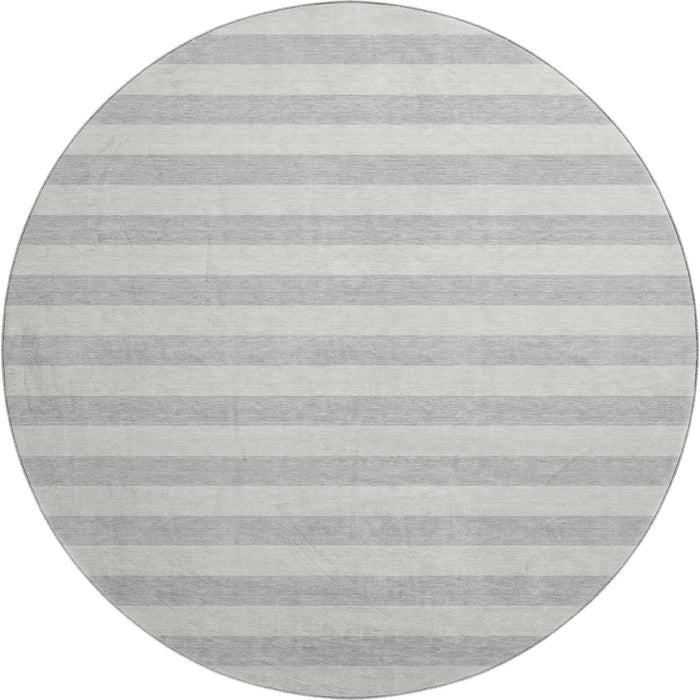8' Striped Washable Round Rug With UV Protection (647761) - Pewter / Gray