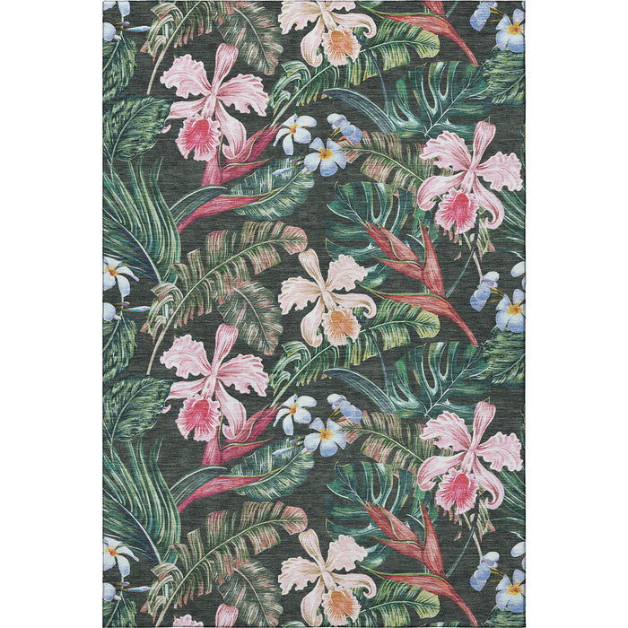 8' X 10' Geometric Washable Area Rug With UV Protection (646341) - Midnight / Green / Pink