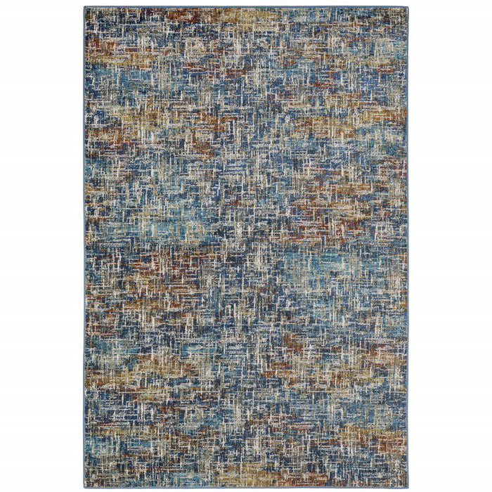 8' x 10' Abstract Power Loom Stain Resistant Area Rug - Blue Teal Gold Rust And Beige