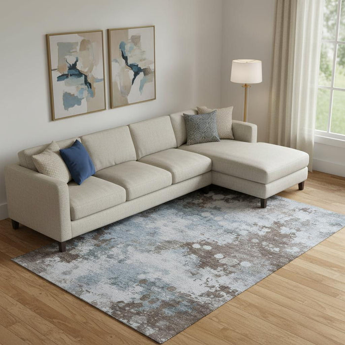 10' X 14' Abstract Washable Area Rug With UV Protection (710352) - Sky Blue / Brown