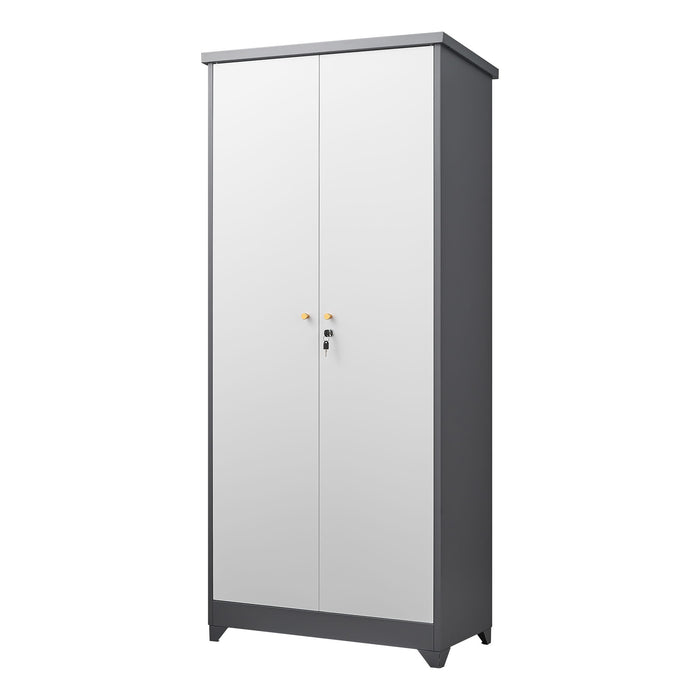 Large Giga outdoor cabinet with vertical design, shelves, and secure lock for outdoor storage and organization.