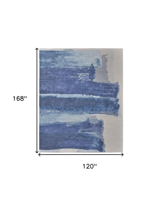10' x 14' Abstract Hand Tufted Area Rug, Wool Blend - Blue And Ivory