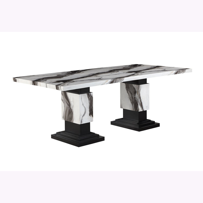 82" Faux Marble And Wood Double Pedestal Base Dining Table - Black