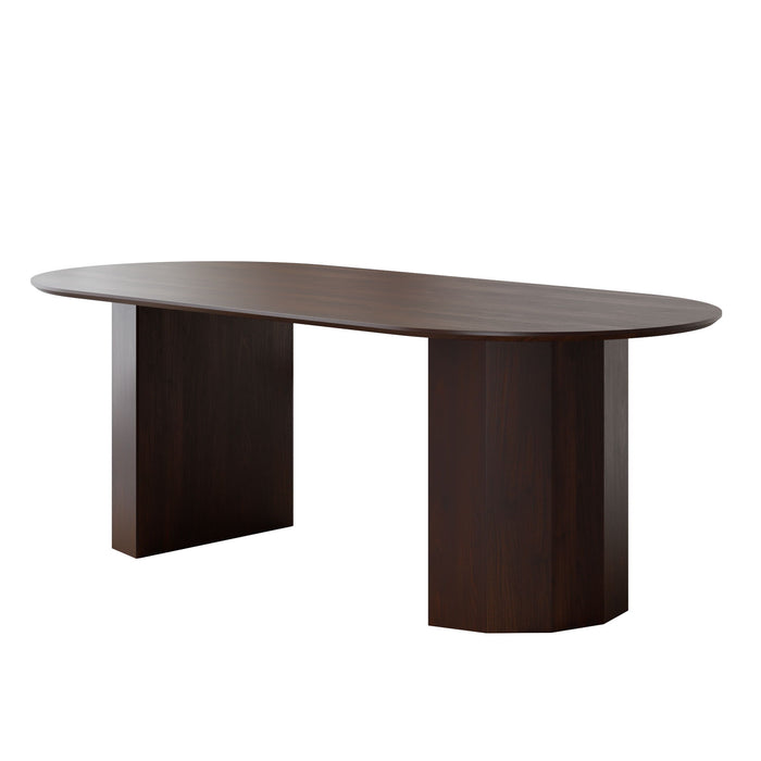 79'' Wood Double Pedestal Base Oval Dining Table - Walnut