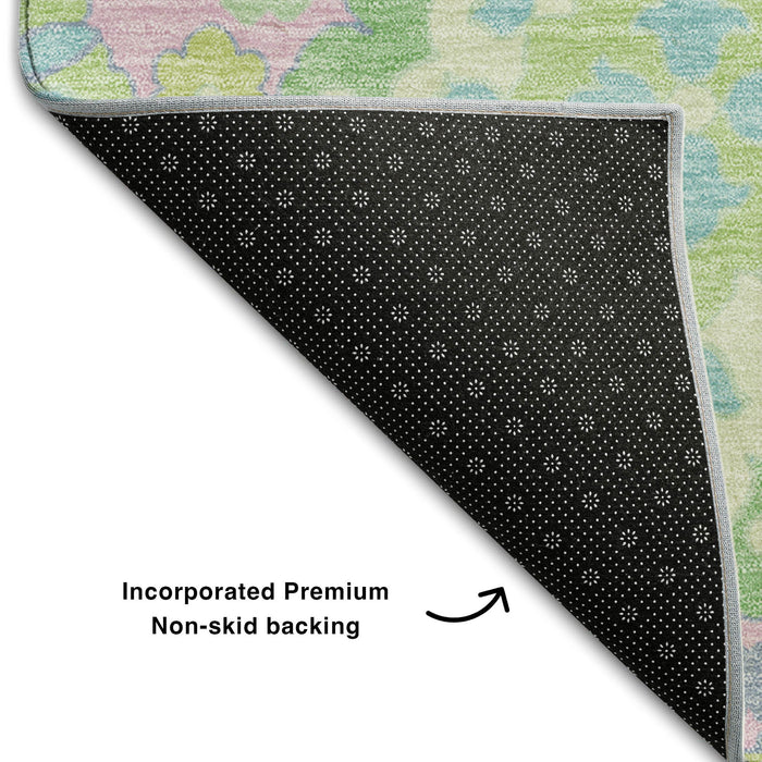 10' X 14' Oriental Washable Area Rug With UV Protection (678868) - Pink / Teal / Lime Green