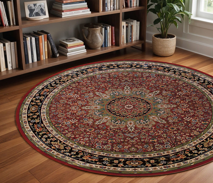 8' Oriental Round Rug - Red And Blue