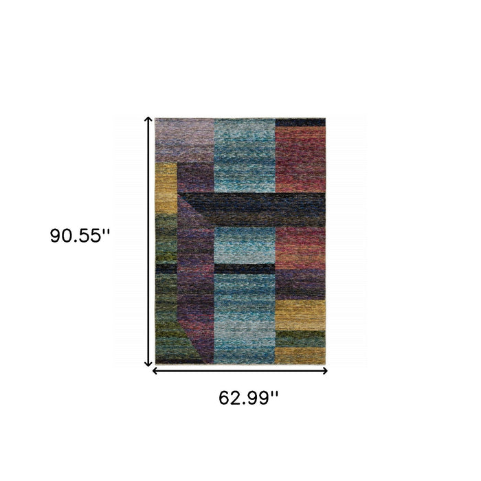 5' x 7' Geometric Power Loom Area Rug - Purple And Red