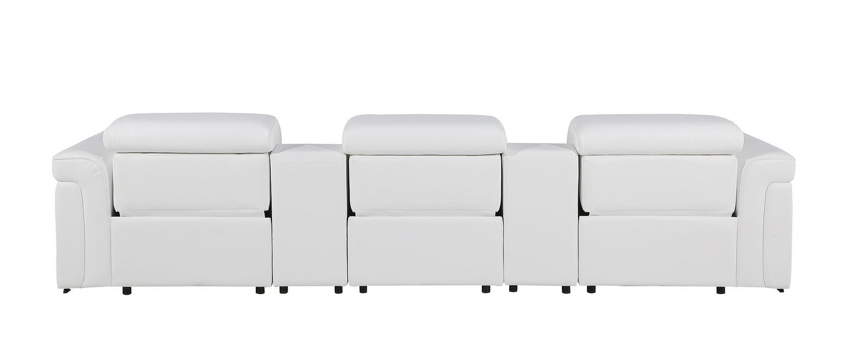 Top Grain Leather Reclining Metal USB Sofa (720369) - White
