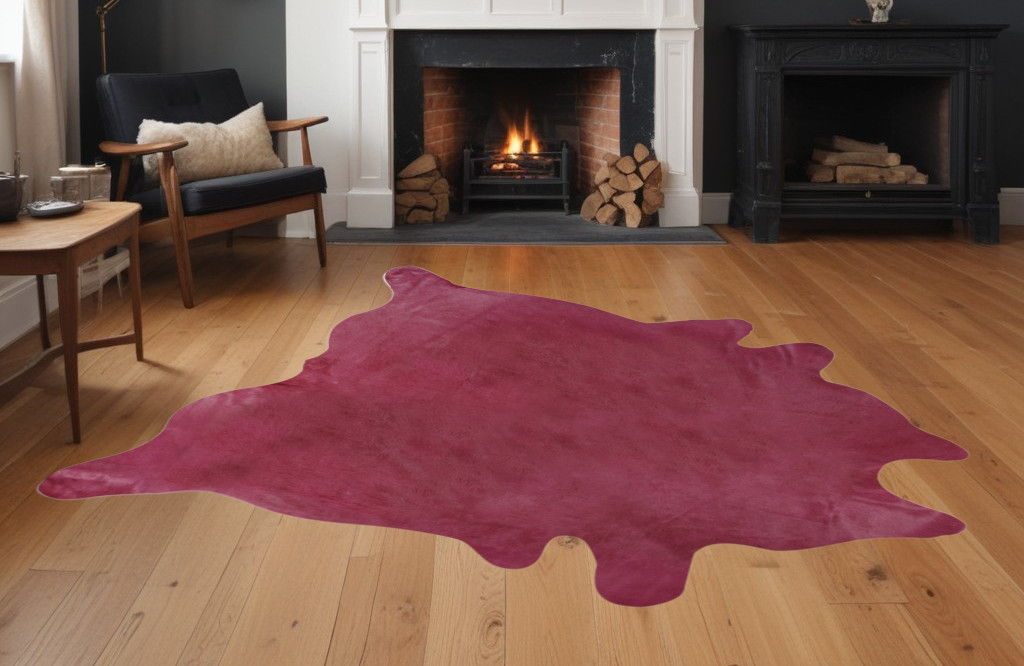 6' x 7' Hand Knotted Area Rug - Fuchsia Cowhide