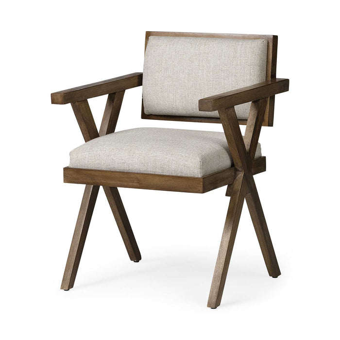 Upholstered Fabric Open Back Dining Room Arm Chair - Cream