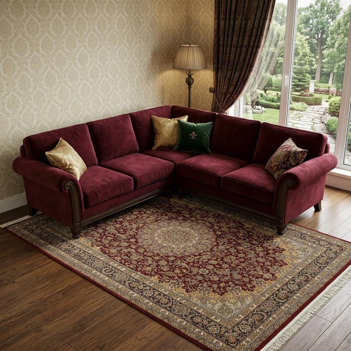 8' X 11' Medallion Area Rug With Fringe (574482) - Ivory / Red / Orange