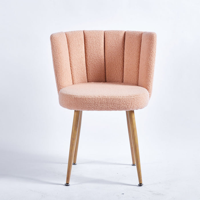 Set of two Giga modern dining chairs with wood-colored iron tube legs, cushioned seats, and comfortable backrests.
