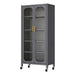 Giga 6-tier storage cabinet with transparent door, adjustable shelves, and wheels for versatile display and organization.
