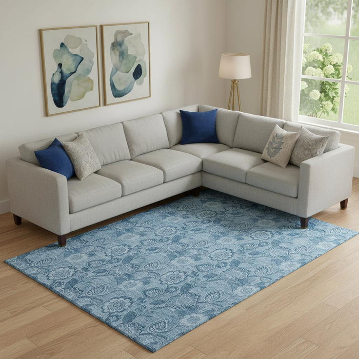 10' X 14' Floral Washable Area Rug With UV Protection (708790) - Blue / Sky Blue