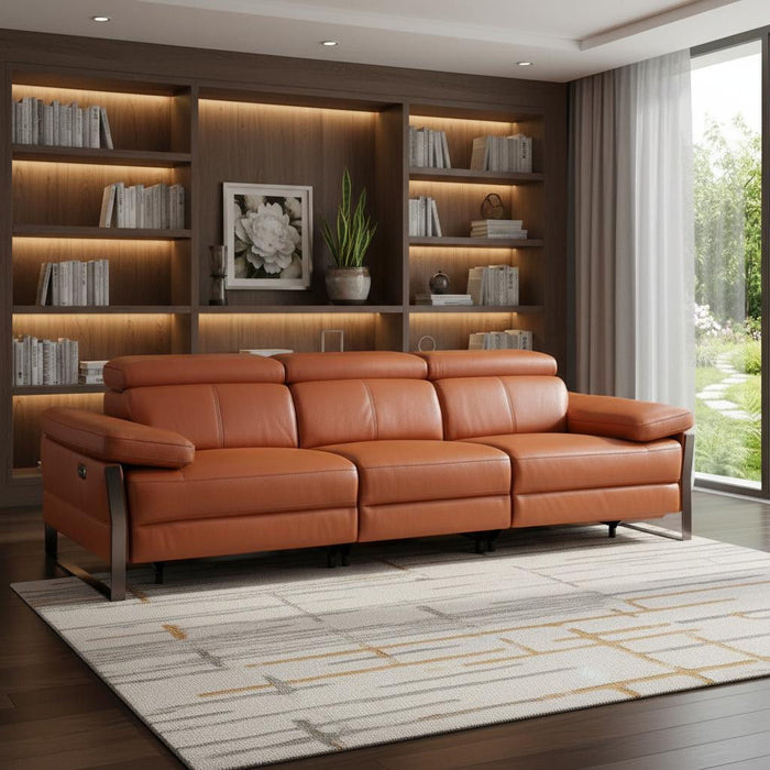 Top Grain Leather Reclining Metal USB Sofa (720338) - Camel