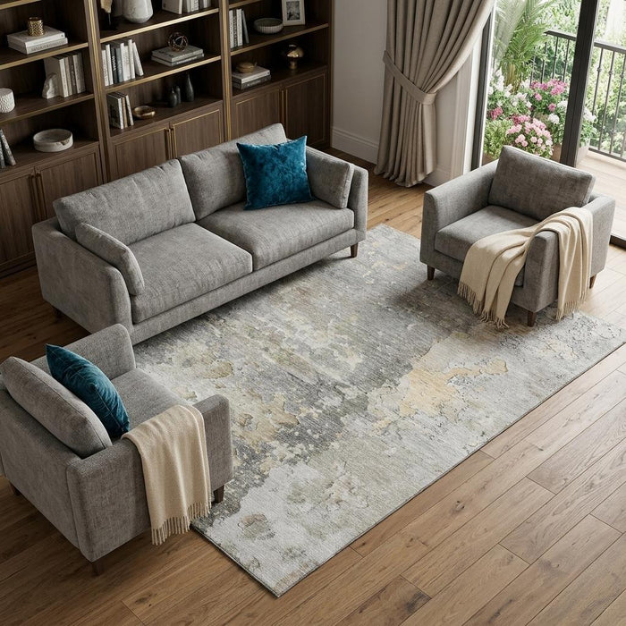 10' X 14' Abstract Washable Area Rug With UV Protection (692196) - Gray / Beige / Tan