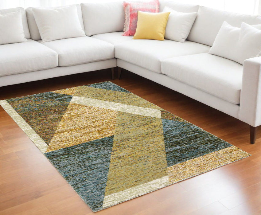 9' x 12' Geometric Power Loom Area Rug - Blue And Beige