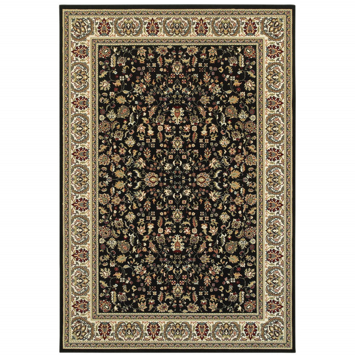 8' x 11' Oriental Power Loom Stain Resistant Area Rug - Black And Ivory