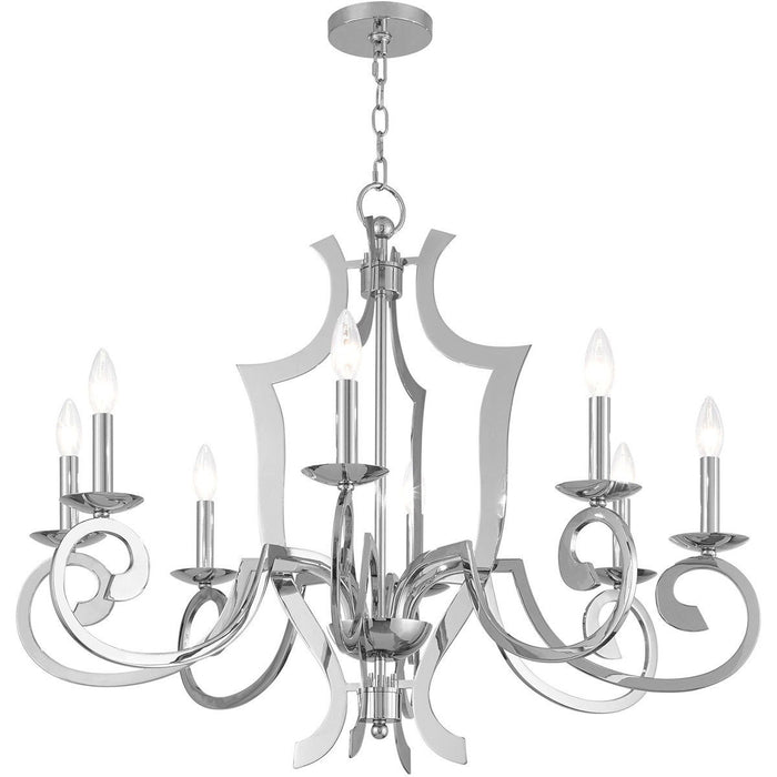 28'' Eight Light Dimmable Chandelier With Shades - Silver