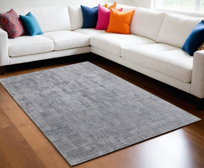 5' x 8' Abstract Hand Woven Worn Faded Area Rug - Light Blue And Silver