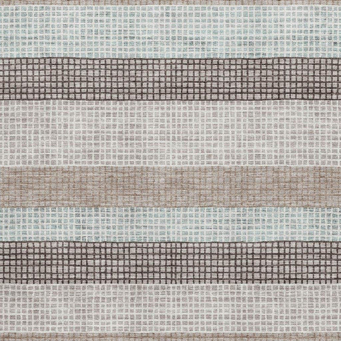 10' X 14' Striped Washable Area Rug With UV Protection (710801) - Taupe / Ivory / Brown