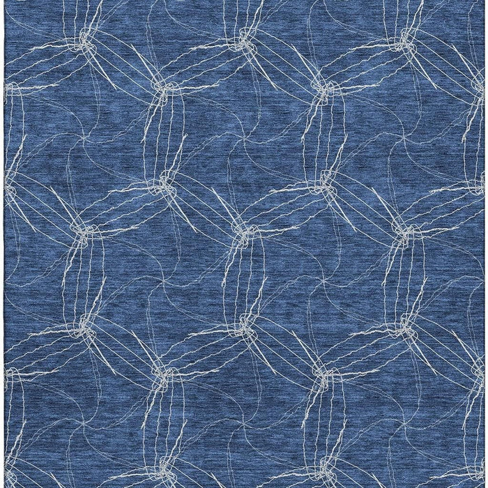 10' X 14' Geometric Washable Area Rug With UV Protection (676584) - Navy Blue / Ivory
