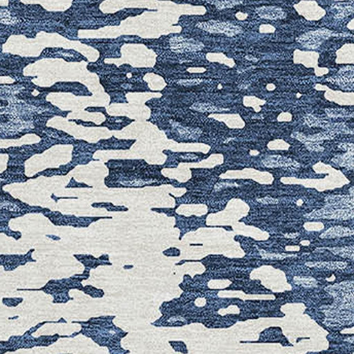 10' X 14' Abstract Washable Area Rug With UV Protection (675438) - Denim Blue / Ivory