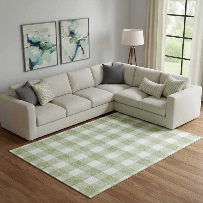 10' X 14' Plaid Washable Area Rug With UV Protection (673345) - Artichoke Green / Ivory