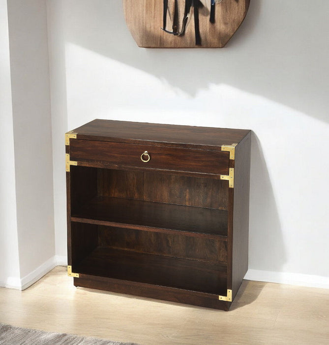 Two Tier Bookcase With A Drawer - Dark Brown