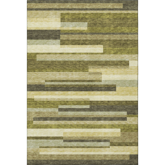 10' X 14' Striped Washable Area Rug With UV Protection (675804) - Olive Green / Ivory / Beige