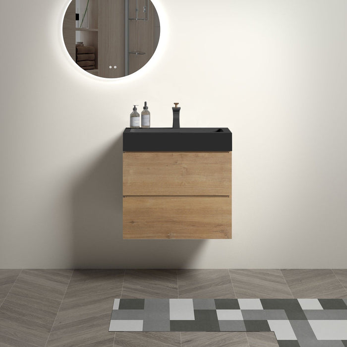 Giga Alice natural oak bathroom vanity with integrated sink, wall-mounted design, large storage, modern style, one-piece basin without drain