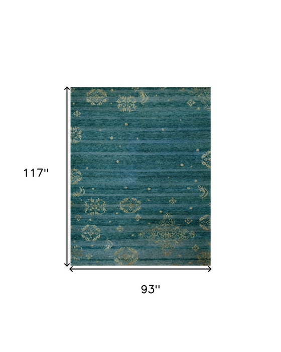 8' x 10' Striped Hand Knotted Area Rug - Tan Blue And Green