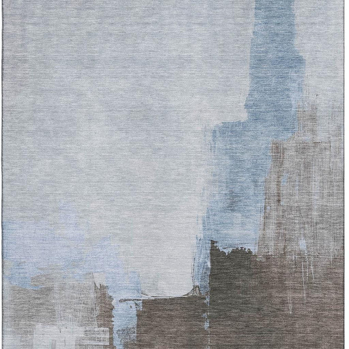 10' X 14' Abstract Washable Area Rug With UV Protection (693060) - Sky Blue / Chocolate / Taupe