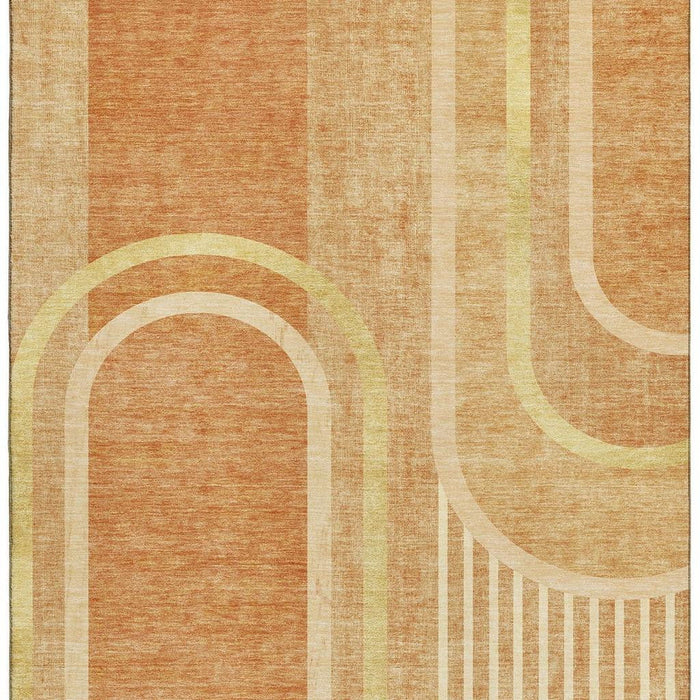 10' X 14' Geometric Washable Area Rug With UV Protection (647944) - Terra Cotta / Gold