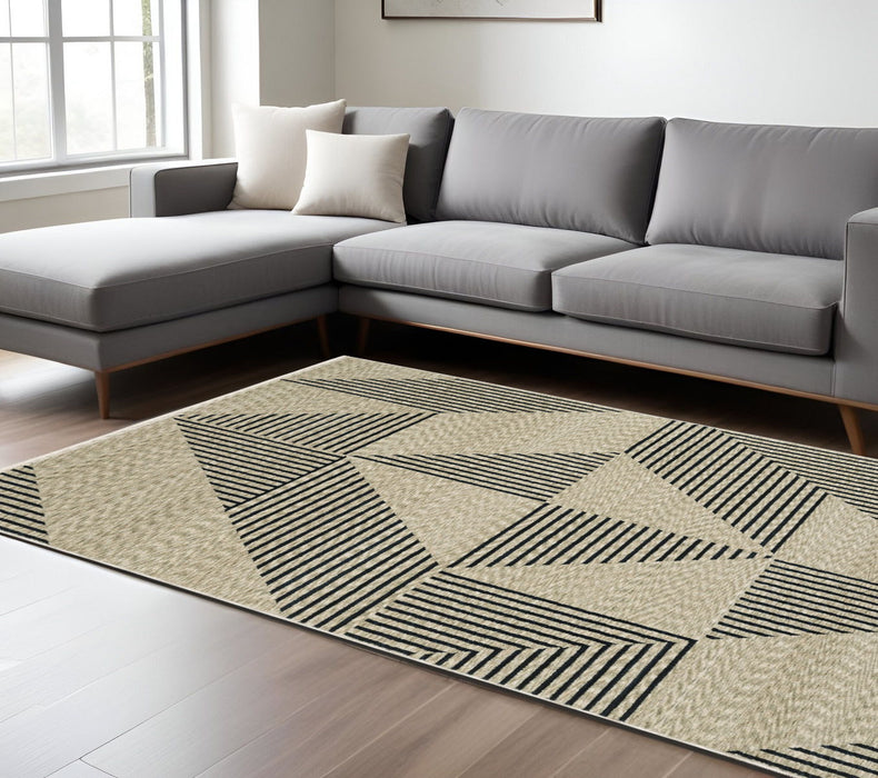 8' X 11' Geometric Area Rug With Fringe - Beige