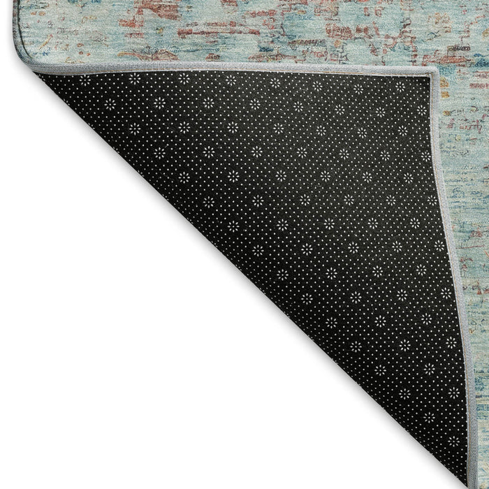 10' X 14' Floral Medallion Washable Area Rug With UV Protection (695582) - Sky Blue / Teal / Blush