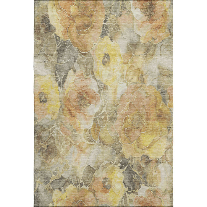 10' X 14' Floral Washable Area Rug With UV Protection (706061) - Gold / Gray / Beige