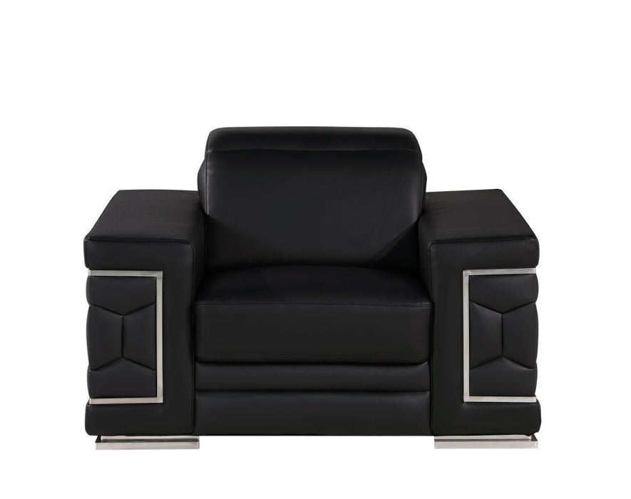 Genuine Leather Club Chair - Black And Silver