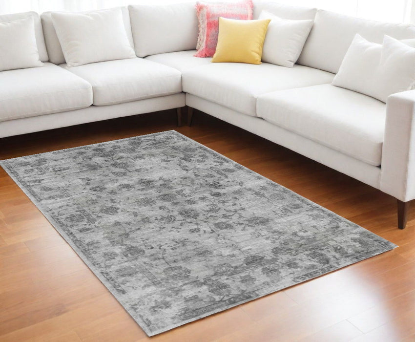 9' x 13' Floral Vines Hand Loomed Distressed Area Rug - Gray