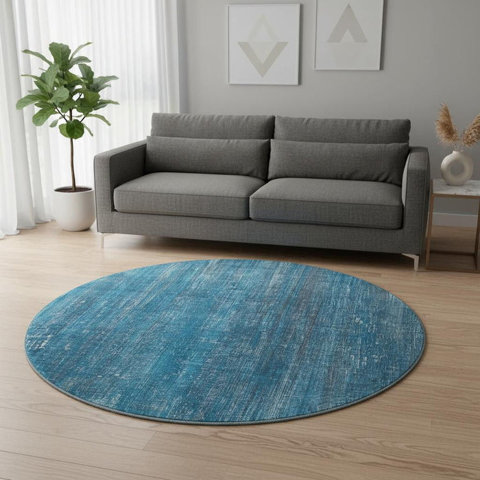 8' Striped Washable Round Rug With UV Protection (648721) - Blue / Gray