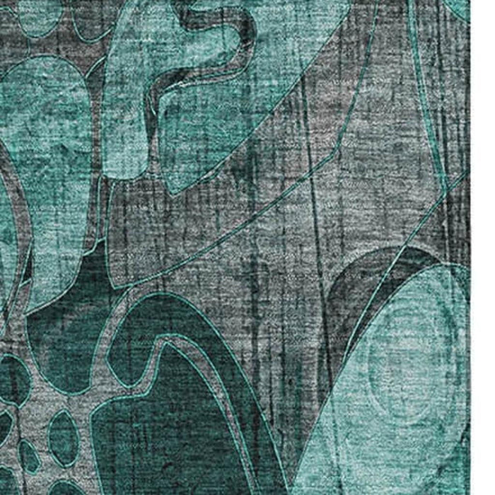 10' X 14' Abstract Distressed Washable Area Rug With UV Protection (649006) - Teal / Gray